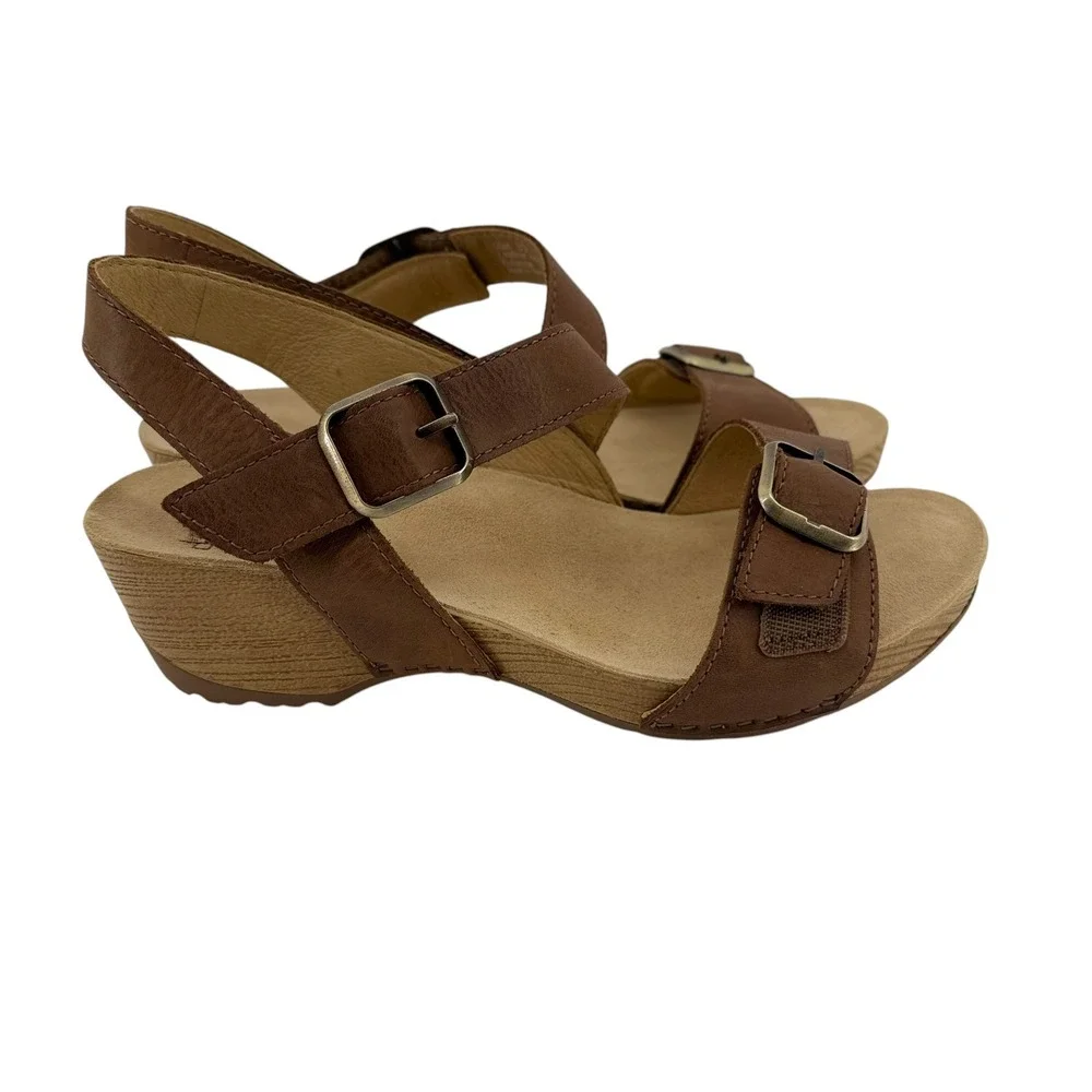 Dansko Trinity Womens Brown Leather Sandals Buckle Slingback Shoes Size 39 (8)